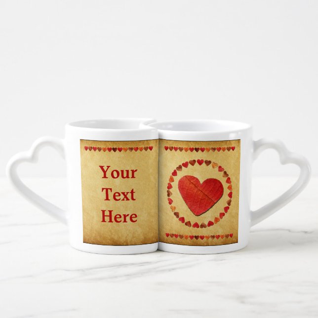 Autumn Leaf Hearts On Old Paper Mug (Back Nesting)