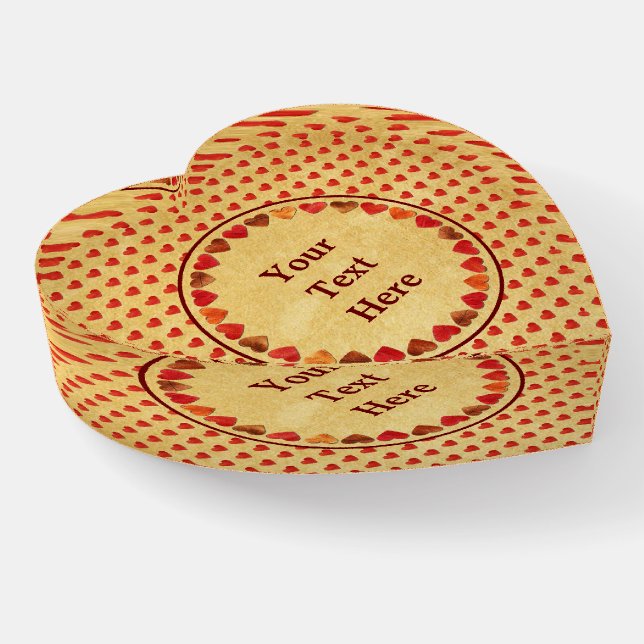 Autumn Leaf Hearts On Old Paper Paperweight (Angled)