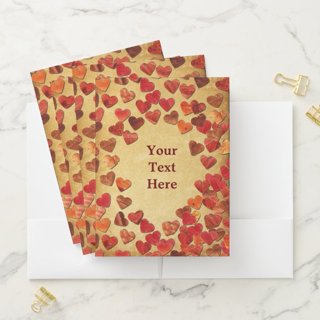 Autumn Leaf Hearts On Old Paper Pocket Folder (In Situ)