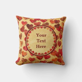 Autumn Leaf Hearts On Old Paper Throw Pillow