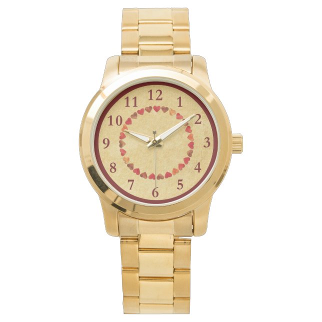 Autumn Leaf Hearts On Old Paper Watch (Front)