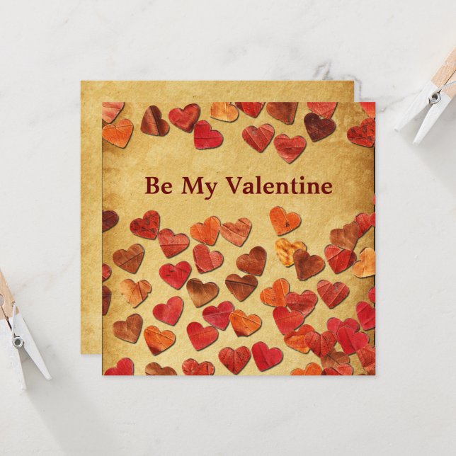 Autumn Leaf Hearts - Valentine Card (Front/Back In Situ)