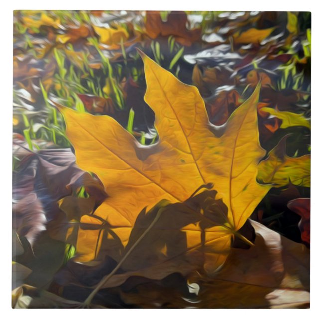 Autumn leaf in the sun ceramic tile (Front)