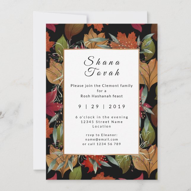 Autumn leaf Jewish New Year feast elegant Invitation (Front)