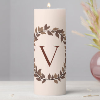 Autumn Leaf Monogram Initial Name Fall Design Pillar Candle