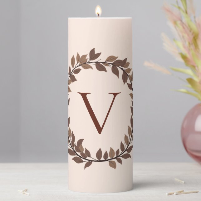 Autumn Leaf Monogram Initial Name Fall Design Pillar Candle (In Situ)