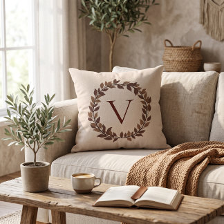 Autumn Leaf Monogram Initial Name Fall Design Throw Pillow