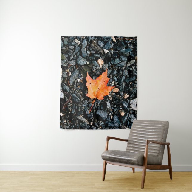 Autumn Leaf on Black Rocks Tapestry (In Situ)