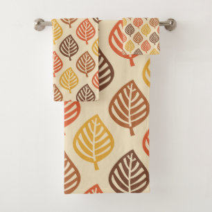 Autumn Leaf Pattern in Fall Colors Bath Towel Set