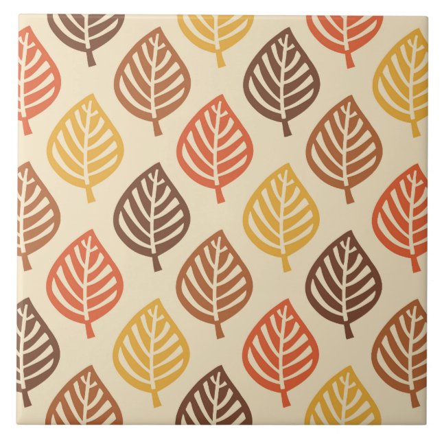 Autumn Leaf Pattern in Fall Colors Ceramic Tile (Front)