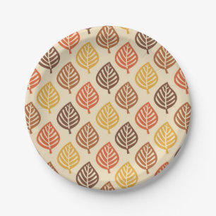 Autumn Leaf Pattern in Fall Colors Paper Plates
