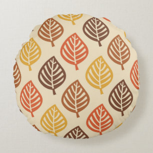 Autumn Leaf Pattern in Fall Colors Round Pillow