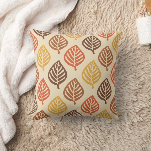 Autumn Leaf Pattern in Fall Colors Throw Pillow (Blanket)