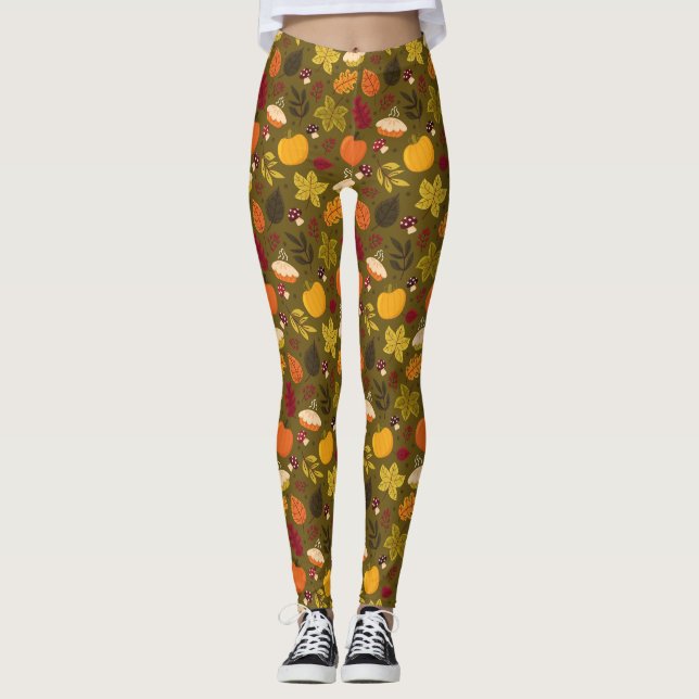 Autumn Leaf Pattern Leggings  (Front)