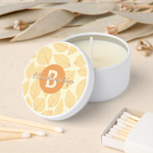 Autumn Leaf Pattern Personal Monogram Name Mini Candle Favors