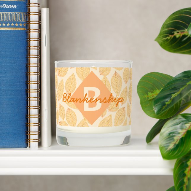 Autumn Leaf Pattern Personal Monogram Name Scented Candle (Shelf)