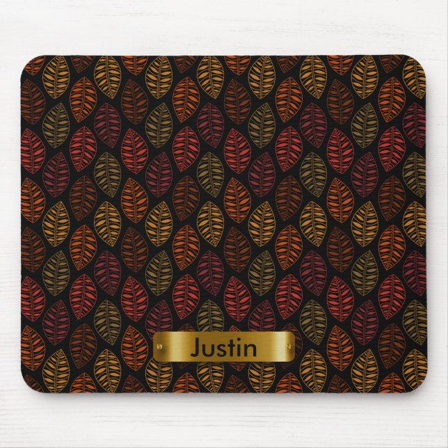 Autumn Leaf Pattern with DIY Text Mouse Pad (Front)