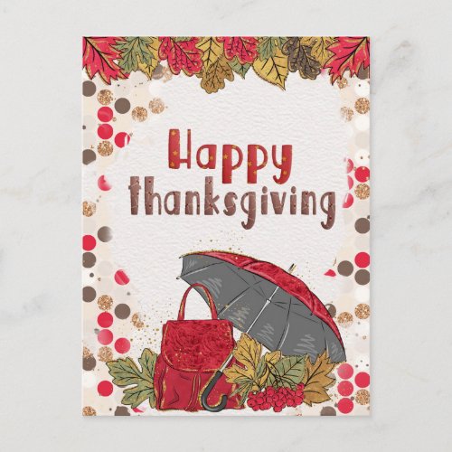 Autumn Leaf Polka Dot Happy Thanksgiving Postcard