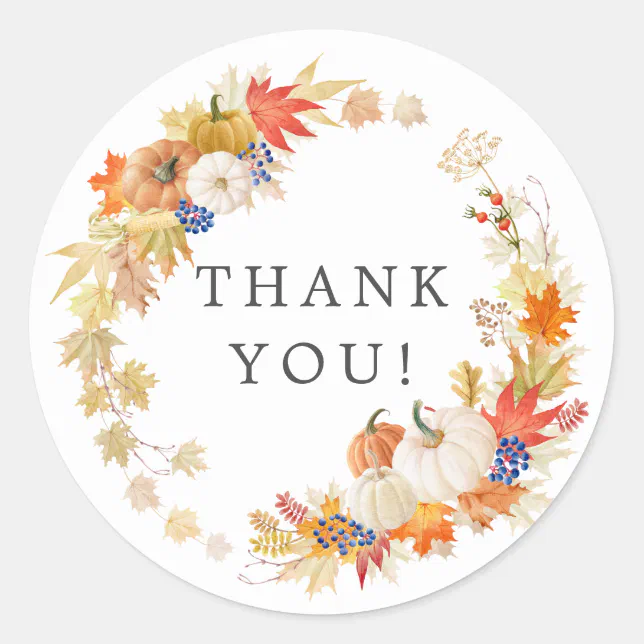 Autumn Leaf Pumpkin Shower Thank You Favor Sticker | Zazzle