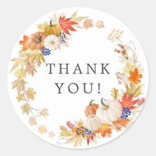 Autumn Leaf Pumpkin Shower Thank You Favor Sticker