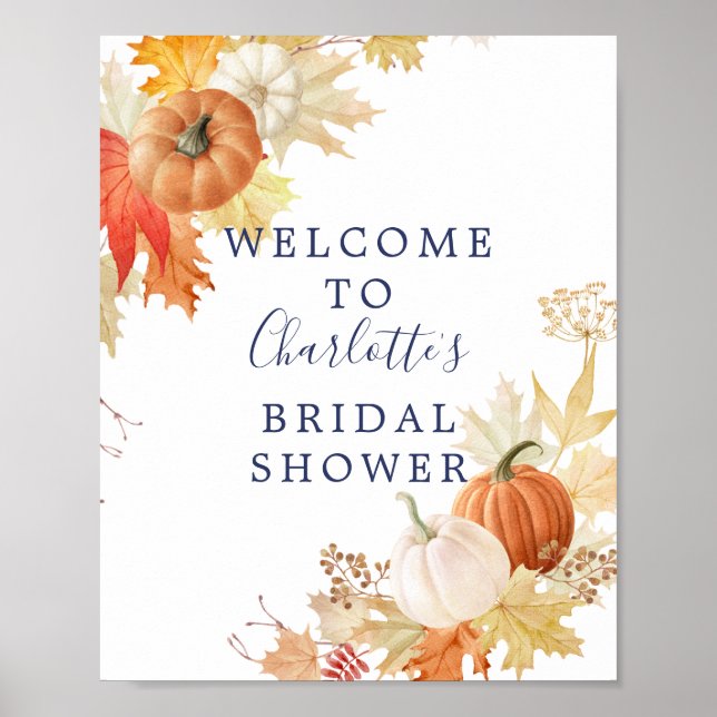 Autumn Leaf Pumpkins Bridal Shower Welcome Sign (Front)