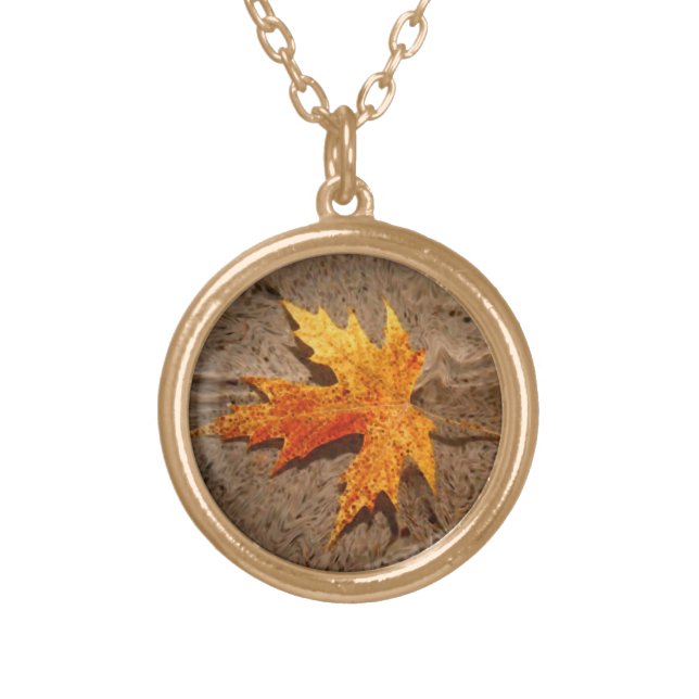 Autumn Leaf & Sand Gold Plated Necklace (Front)