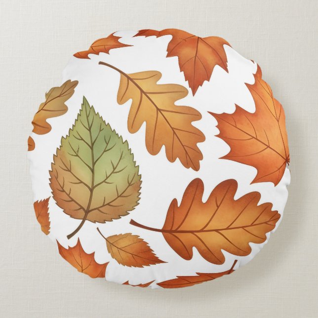 Autumn Leaf Seamless Pattern Round Pillow (Front)