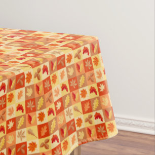 Autumn Leaf Squares Brown Orange Yellow Tablecloth