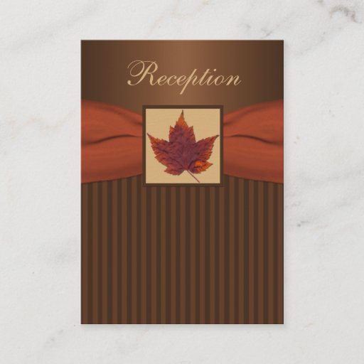 Customizable Autumn Leaf, Stripes Reception Enclosure Card Business Cards