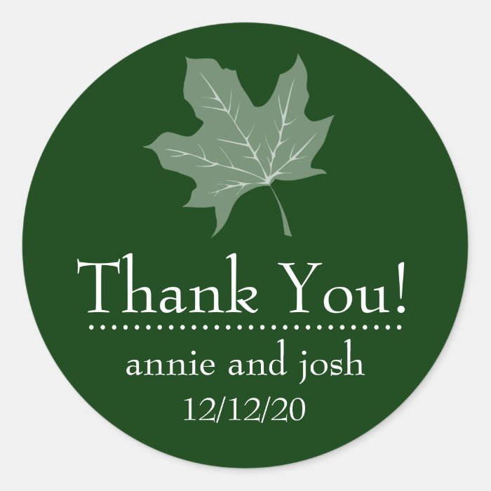 Autumn Leaf Thank You Labels (Forest Green) Round Sticker