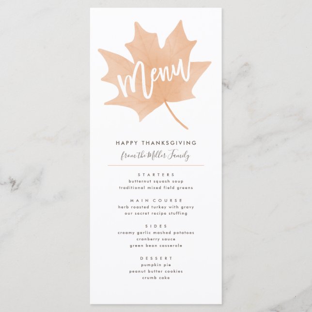 Autumn Leaf Thanksgiving Chic Menu (Front)