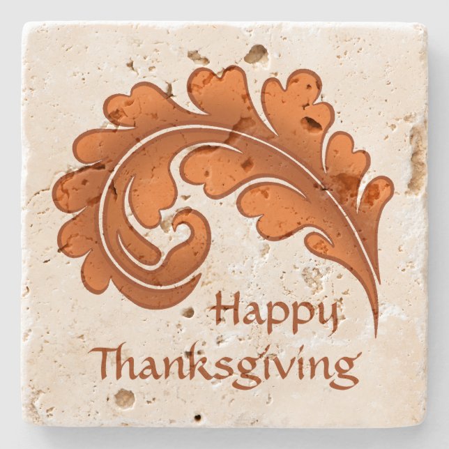 Autumn leaf Thanksgiving Stone Coaster (Front)