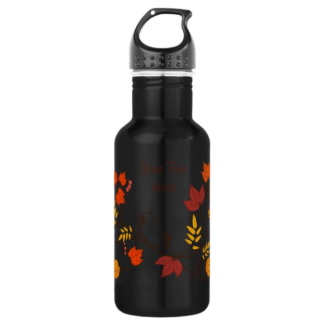 Autumn Leaf Vines with Customizable Text Water Bottle (Front)