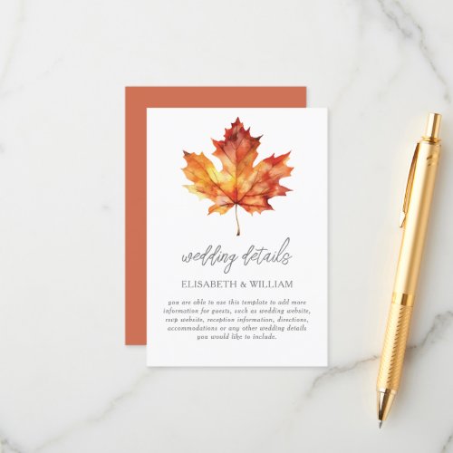 Autumn Leaf Wedding details Enclosure Card