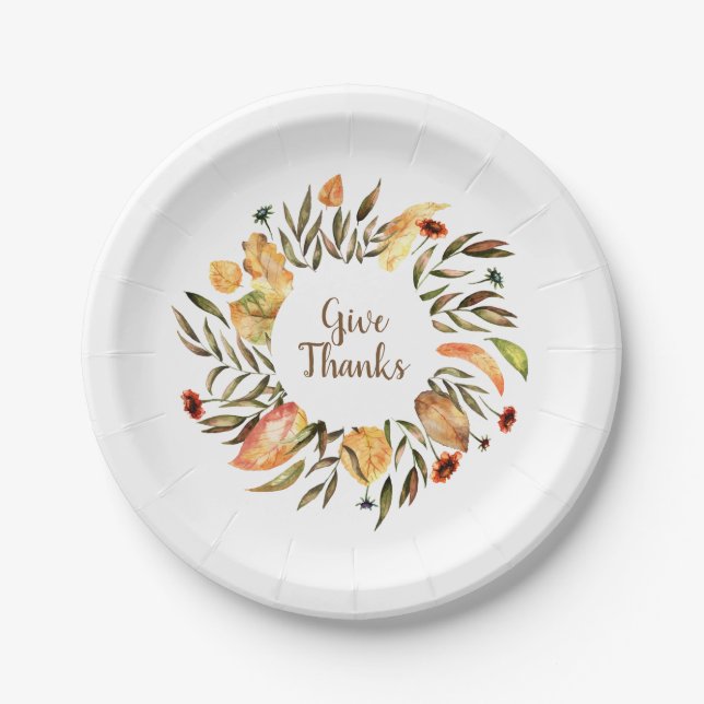Autumn Leaf Wreath Thanksgiving Paper Plates (Front)