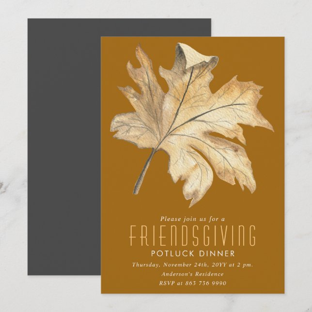 Autumn Leave Friendsgiving Invitation (Front/Back)