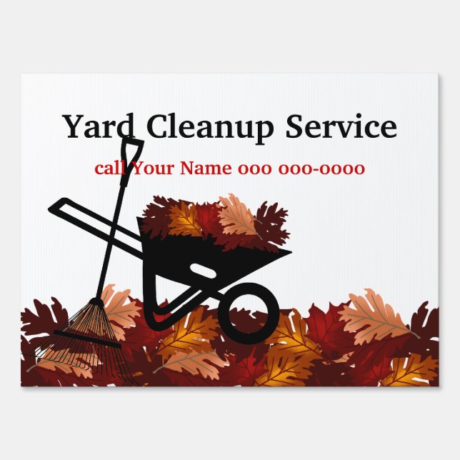 Autumn Leave Raking Cleanup Service Yard Sign (Front)