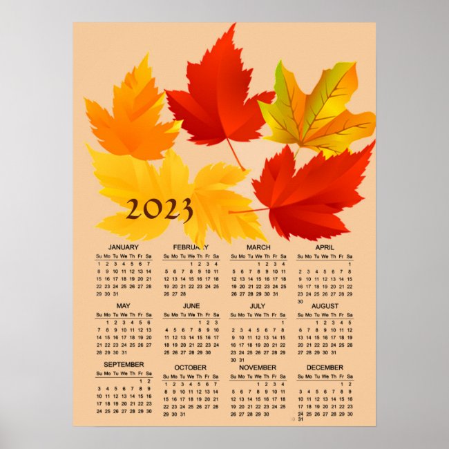Autumn Leaves 2023 Calendar Poster