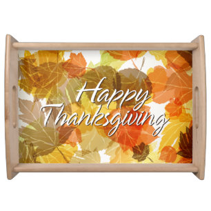 Autumn Leaves 3 Happy Thanksgiving Serving Tray