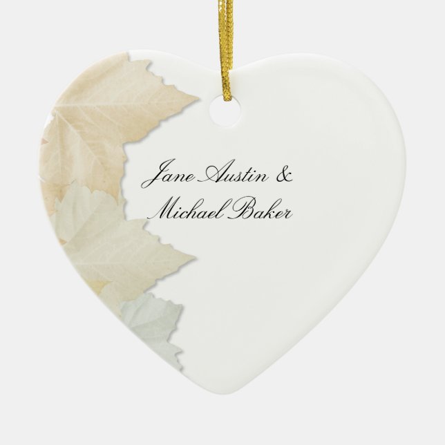 Autumn Leaves, A Fall Wedding Romantic Heart Ceramic Ornament (Front)