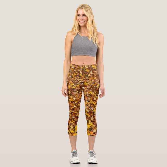 Autumn Leaves Abstract Capri Leggings (Front)