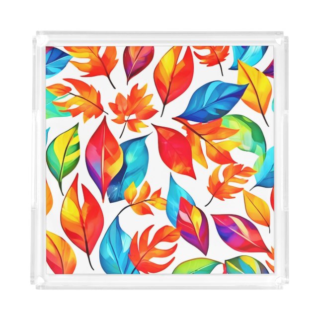 Autumn Leaves Abstract Pattern Acrylic Tray (Front)