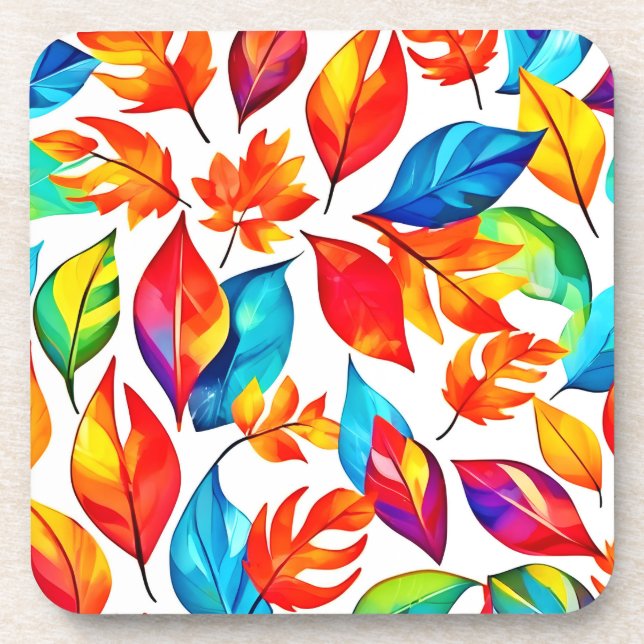 Autumn Leaves Abstract Pattern Beverage Coaster (Front)