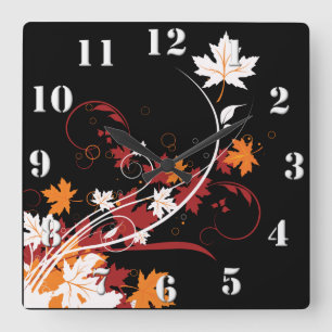 Autumn Leaves Abstract Square Wall Clock