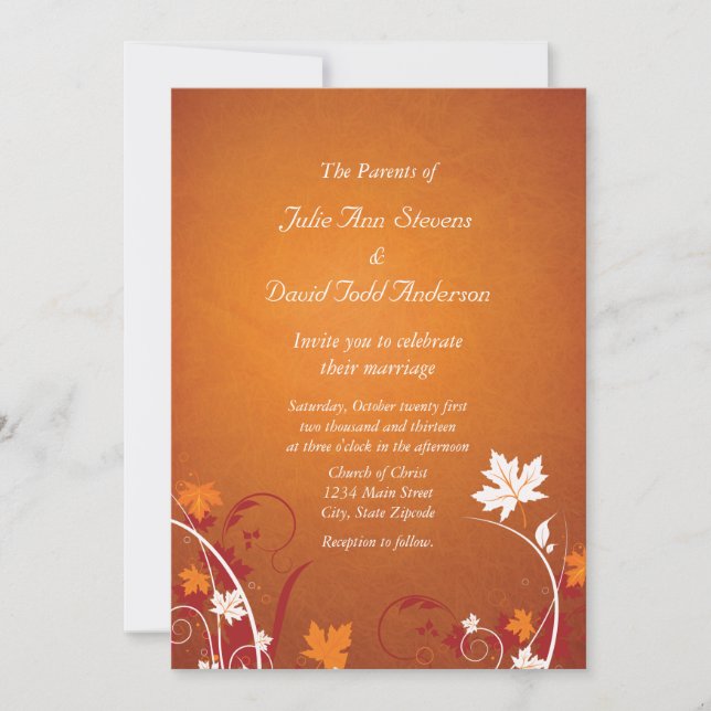 Autumn Leaves Abstract Wedding Invitation (Front)
