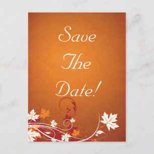 Autumn Leaves Abstract Wedding Save The Date Announcement Postcard