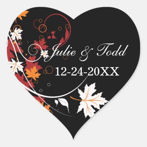 Autumn Leaves Abstract Wedding Save The Date Heart Sticker