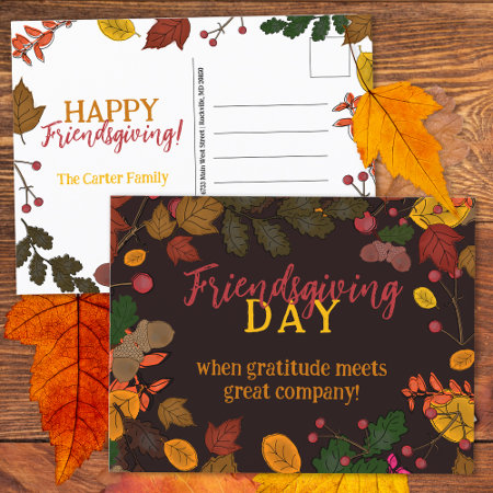 Autumn Leaves Acorns Berries Friendsgiving Quote