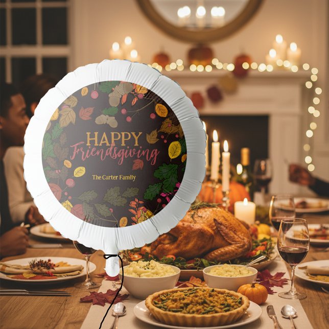 Autumn Leaves Acorns Berries Happy Friendsgiving Balloon (Creator Uploaded)