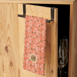 Autumn Leaves Acorns Pattern Orange Monogram Kitchen Towel